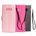 Wholesale Galaxy S8 Multi Pockets Folio Flip Leather Wallet Case with Strap (Hot Pink)